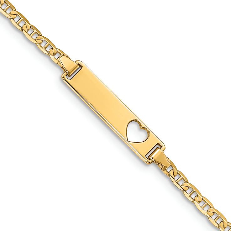 10k Yellow Gold Cut-out Heart Flat Mariner Link ID Bracelet
