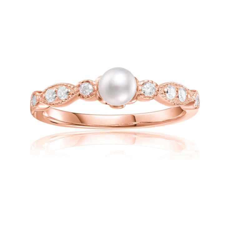 Freshwater Pearl with Moissanite Accents 18K Rose Gold Over Sterling
Silver Ring