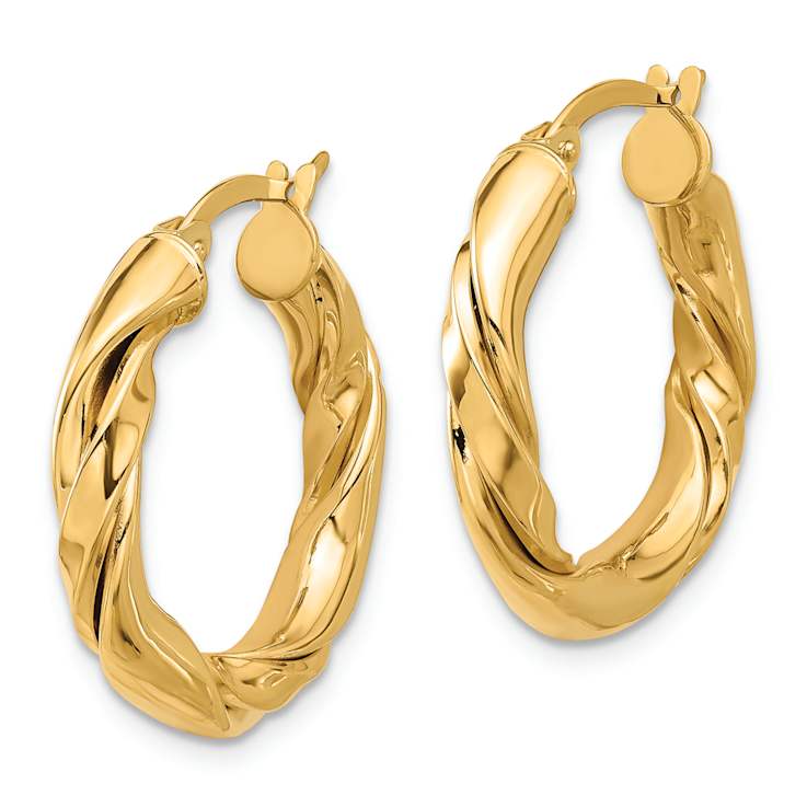 14k Yellow Gold 15/16" Polished Twisted Hoop Earrings