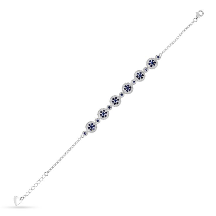 Lab Created Blue Sapphire and White Sapphire Halo Rhodium Over Sterling
Silver Sapphire Bracelet
