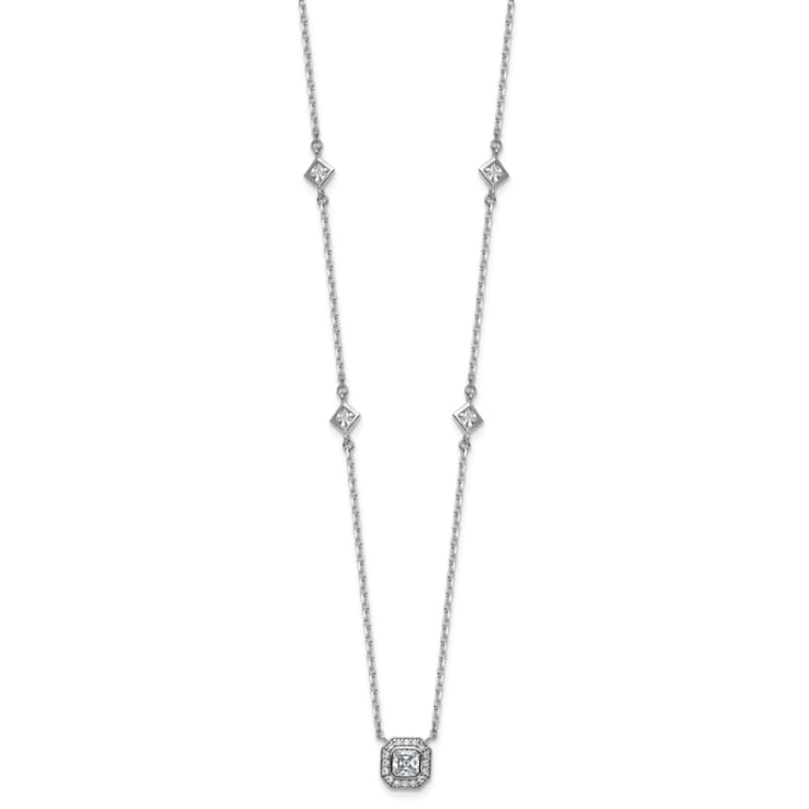 Rhodium Over Sterling Silver Polished Fancy Cubic Zirconia Station With
2 Inch Extension Necklace