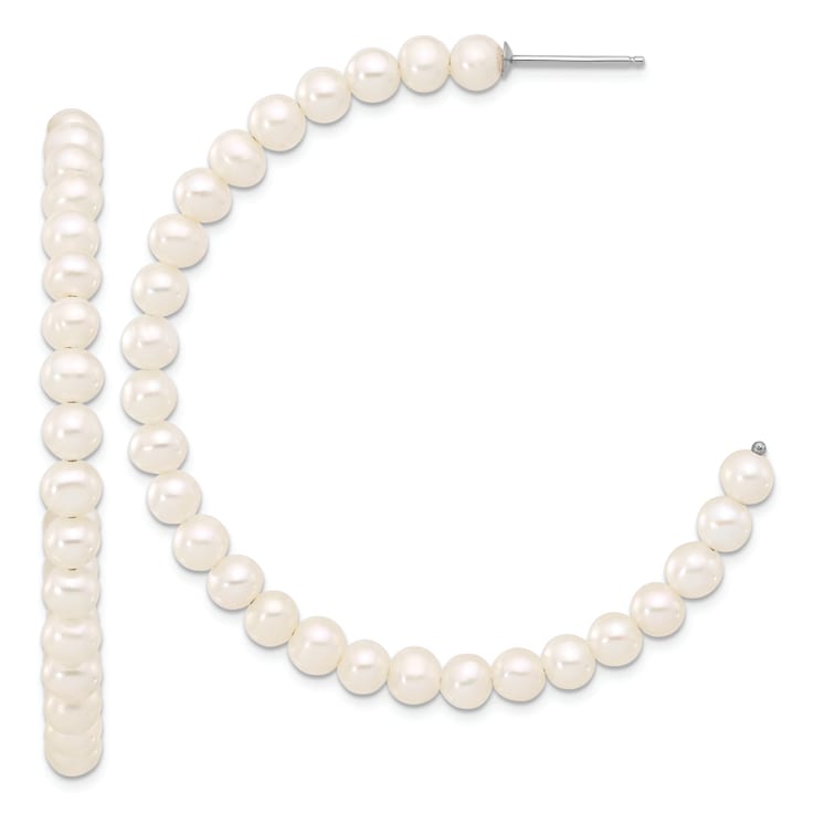 Rhodium Over Sterling Silver 4-5mm Round Freshwater Cultured Pearl Post
C-Hoop Earrings