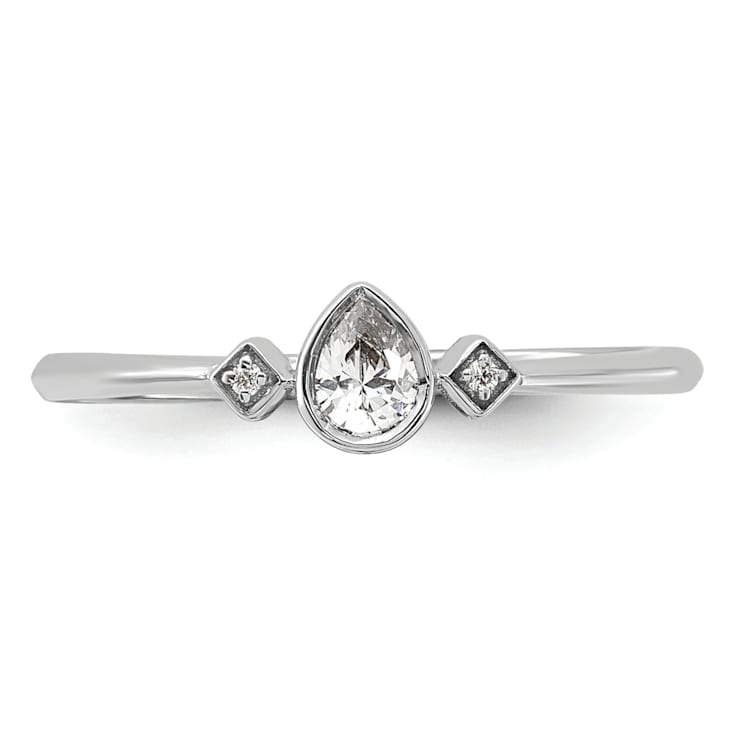 Rhodium Over 14K Gold Petite Pear Diamond Ring 0.13ctw