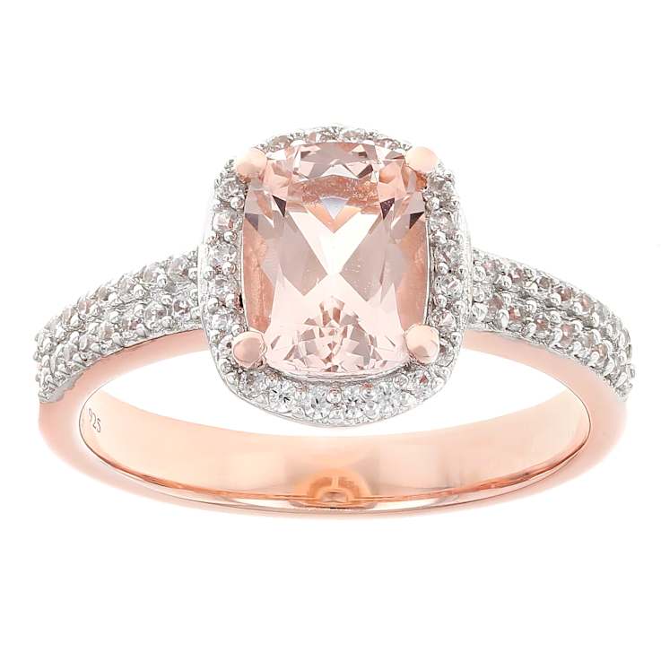 Morganite And White Zircon Ring In 18K Rose Gold Over Sterling Silver 1.45ctw