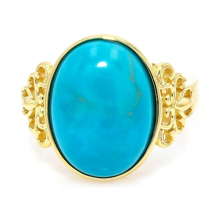 Turquoise Oval Solitaire Ring In 18K Gold Over Sterling Silver