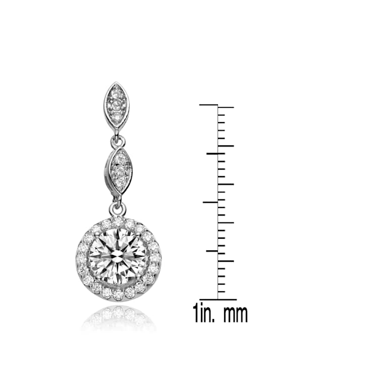 CZ Halo Drop Earrings In Sterling Silver