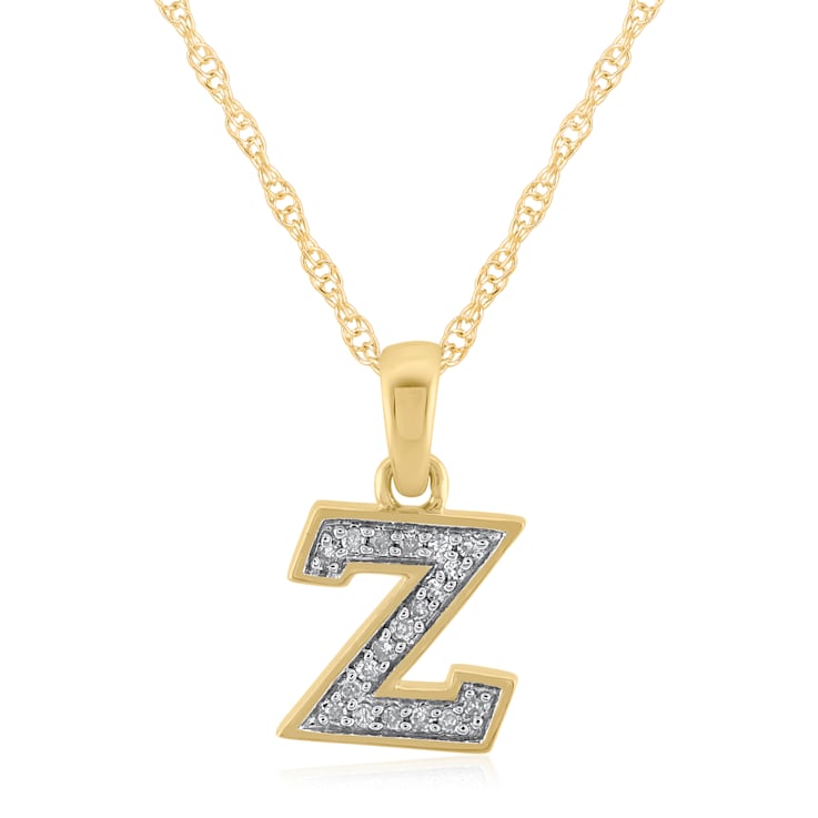 White Diamond Accent 10k Yellow Gold Z Initial Pendant With 18” Rope Chain