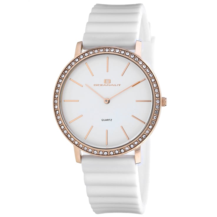 Oceanaut Women's Ripple White Dial, Rose Bezel, White Rubber Strap Watch