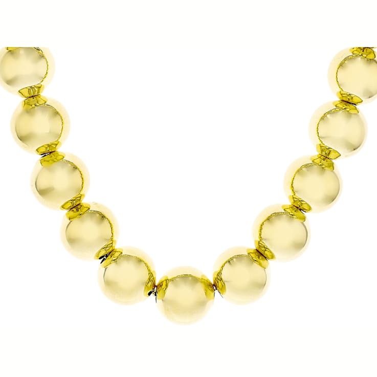 Large Gold Bead Necklace In 18K Gold Over Bronze