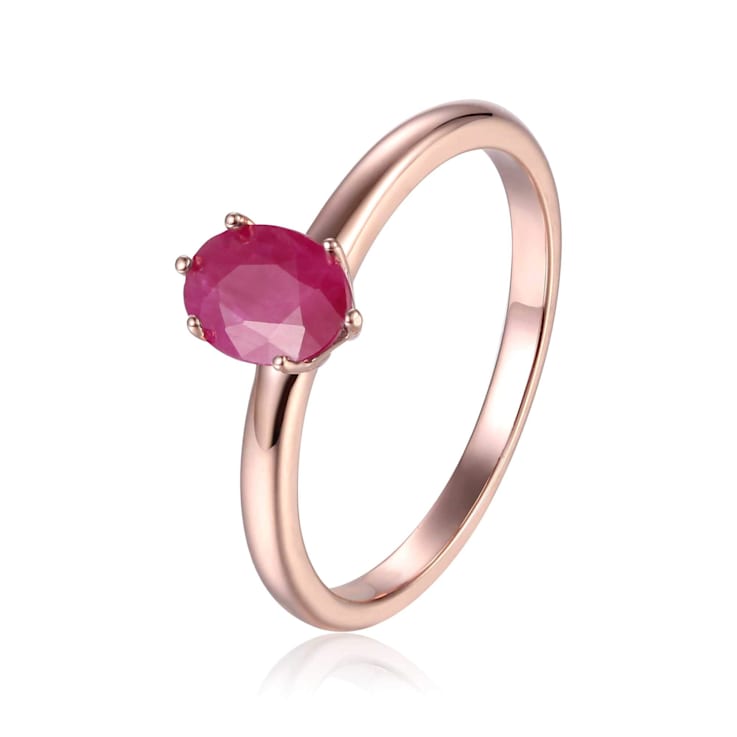 Oval Ruby 14K Rose Gold Over Sterling Silver Solitaire Ring, 1.00ct
