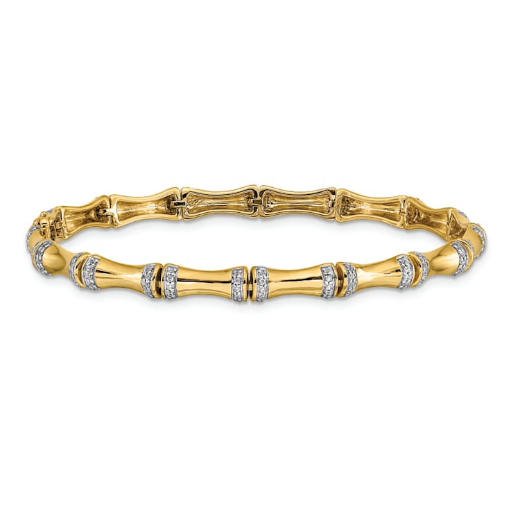 14k Yellow Gold and Rhodium Over 14k Yellow Gold Diamond Bamboo Design Bracelet
