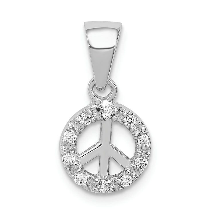 Rhodium Over Sterling Silver Small Cubic Zirconia Peace Pendant
