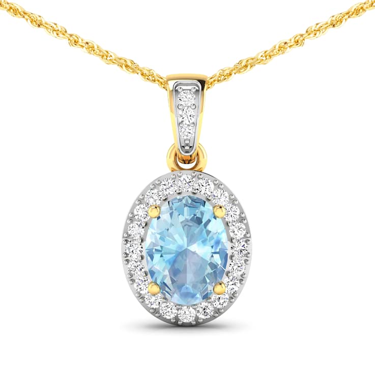 0.96ctw 14K Yellow Gold Aquamarine and White Diamond Pendant with 18
inch Cable Chain