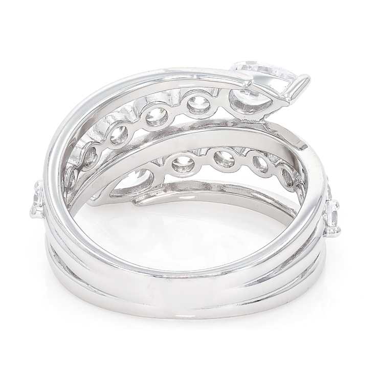 Round And Pear CZ Bypass Ring In Sterling Silver