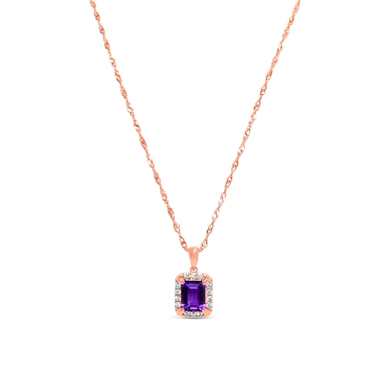 Octagonal Amethyst and Cubic Zirconia 18K Rose Gold Over Sterling Silver
Pendant with chain, 2.13ctw