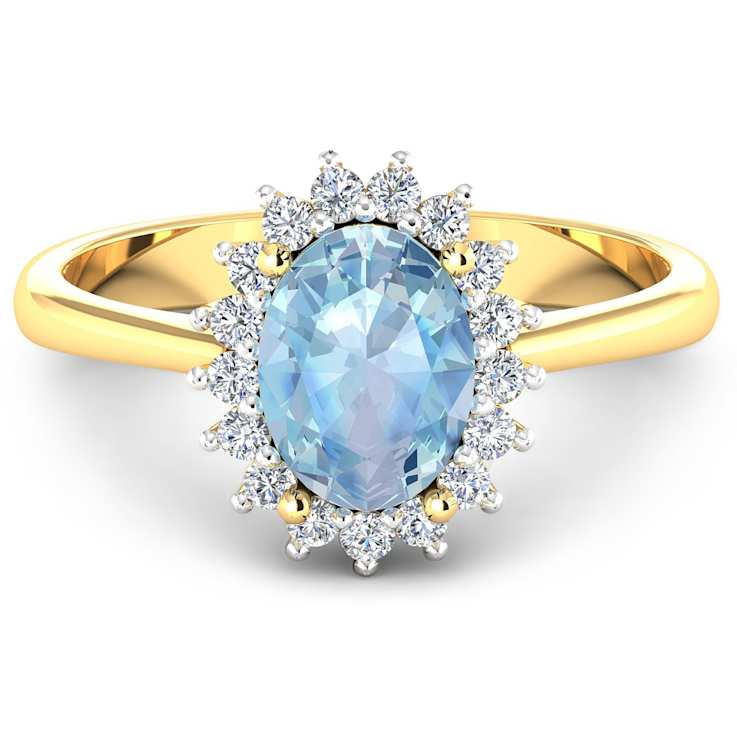 1.5ctw Blue Aquamarine and Diamond 14K Yellow Gold Halo Ring