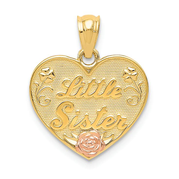 14k Yellow Gold and 14k Rose Gold Diamond-Cut Textured LITTLE SISTER
Heart Pendant