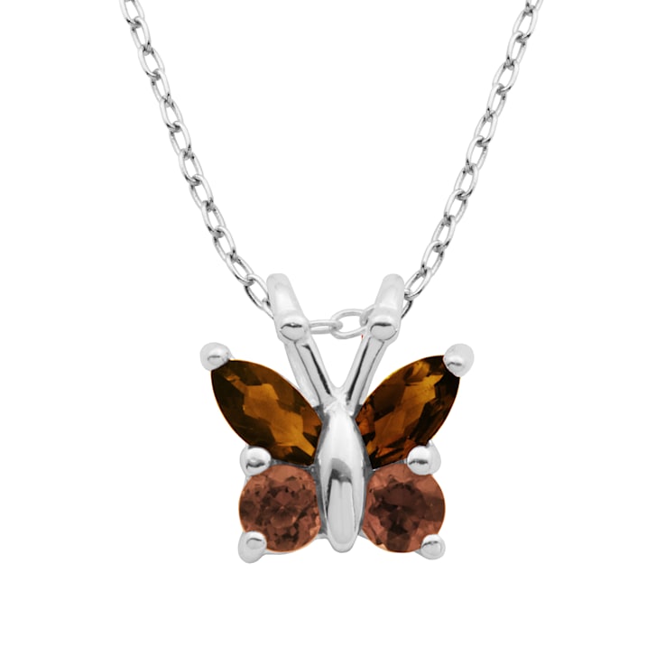 Red Garnet Sterling Silver Butterfly Pendant With Chain 0.55ctw