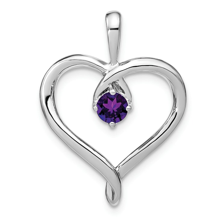Rhodium Over 14k White Gold Amethyst Heart Pendant