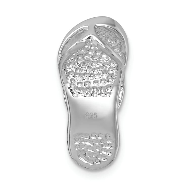 Rhodium Over Sterling Silver Polished Blue Crystal Flip Flop Chain Slide