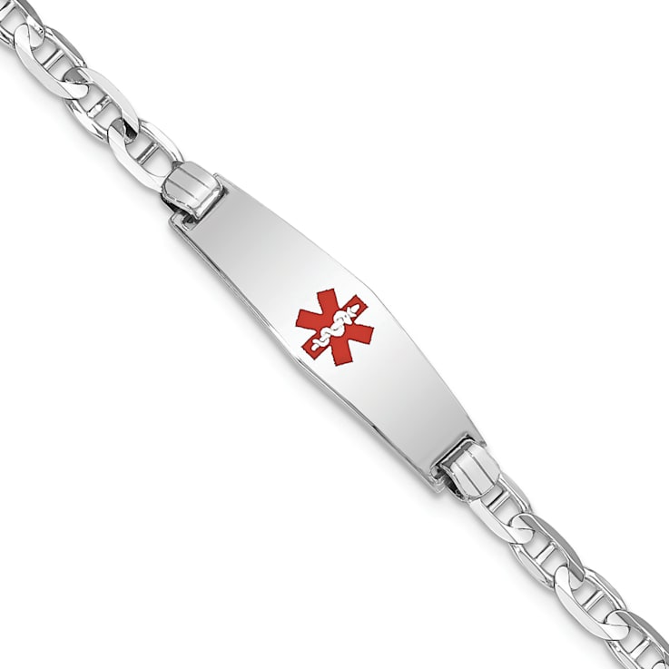 Rhodium Over 14k White Gold Medical Soft Diamond Shape Red Enamel
Mariner Link ID Bracelet