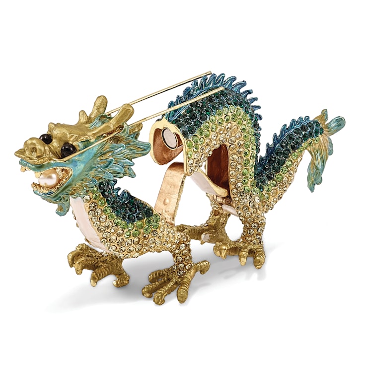 Bejeweled CHI Chinese Dragon Necklace with Trinket Box