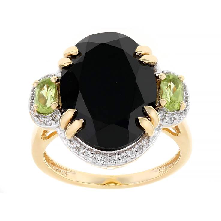Black Spinel, Peridot And White Zircon Ring In 18K Gold Over Sterling
Silver 10.09ctw