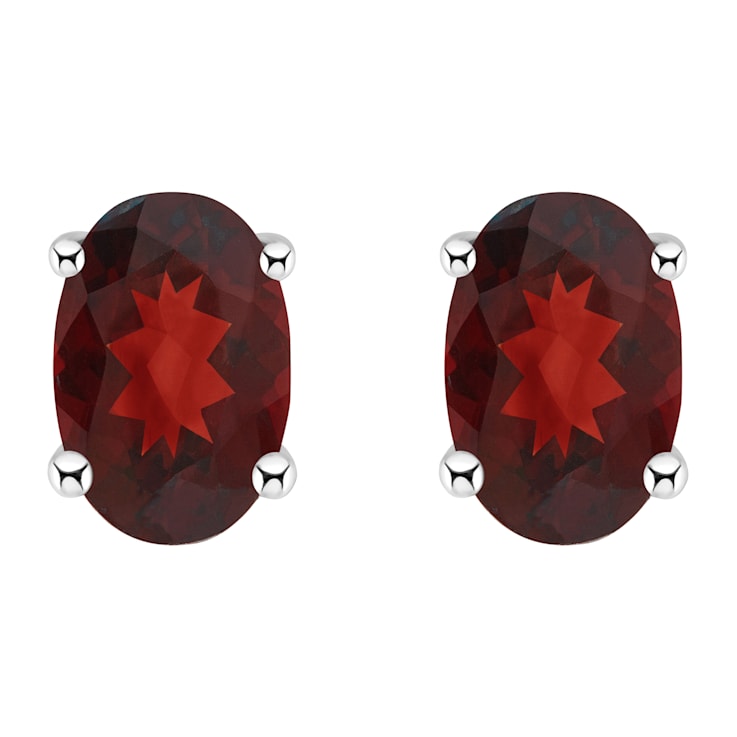 6x4mm Oval Garnet 14k White Gold Stud Earrings