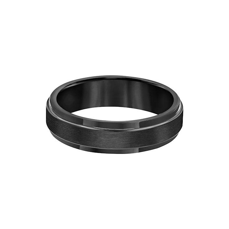 6mm Step-Edge Comfort Fit Band in Black Tungsten Carbide with Satin Finish