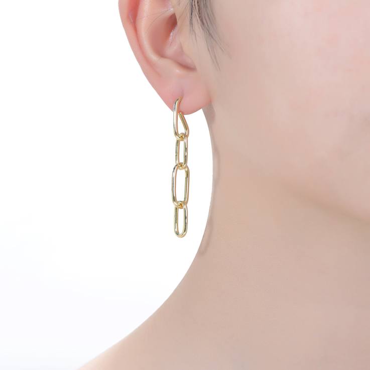 Cascading Chain Drop Earrings In 14K Gold Over Brass