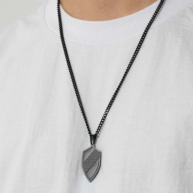 Robert Alton Men's Shield Pendant With Chain In Black Ion-Plated
Stainless Steel