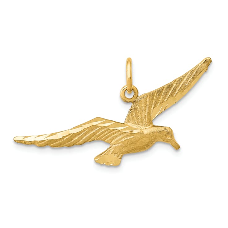 14k Yellow Gold Diamond-Cut and Satin Seagull Pendant