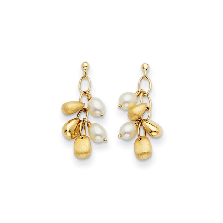 14K Yellow Gold Freshwater Cultured Pearl and Chain Post Dangle Earrings