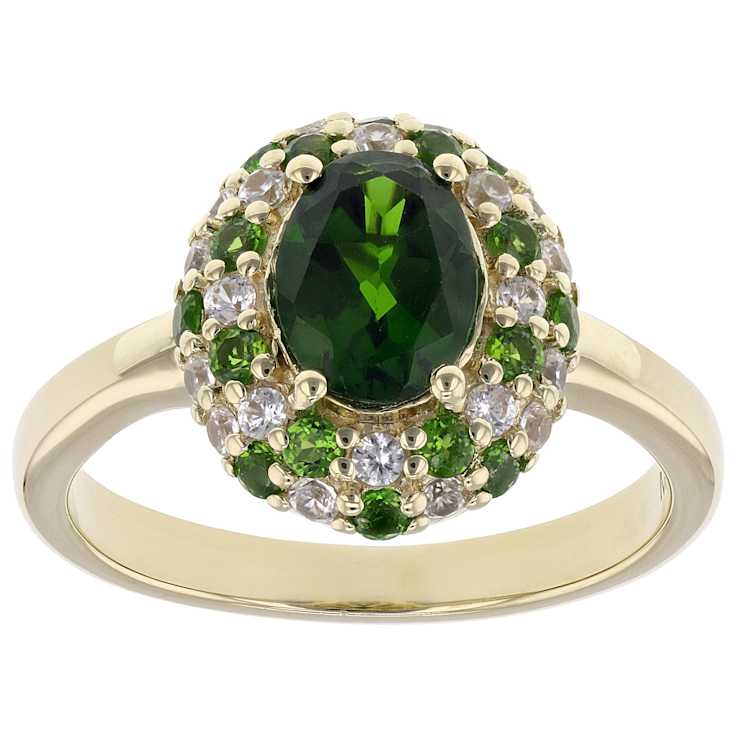Chrome Diopside Oval Halo And White Zircon Ring In 18K Gold Over
Sterling Silver 1.85ctw