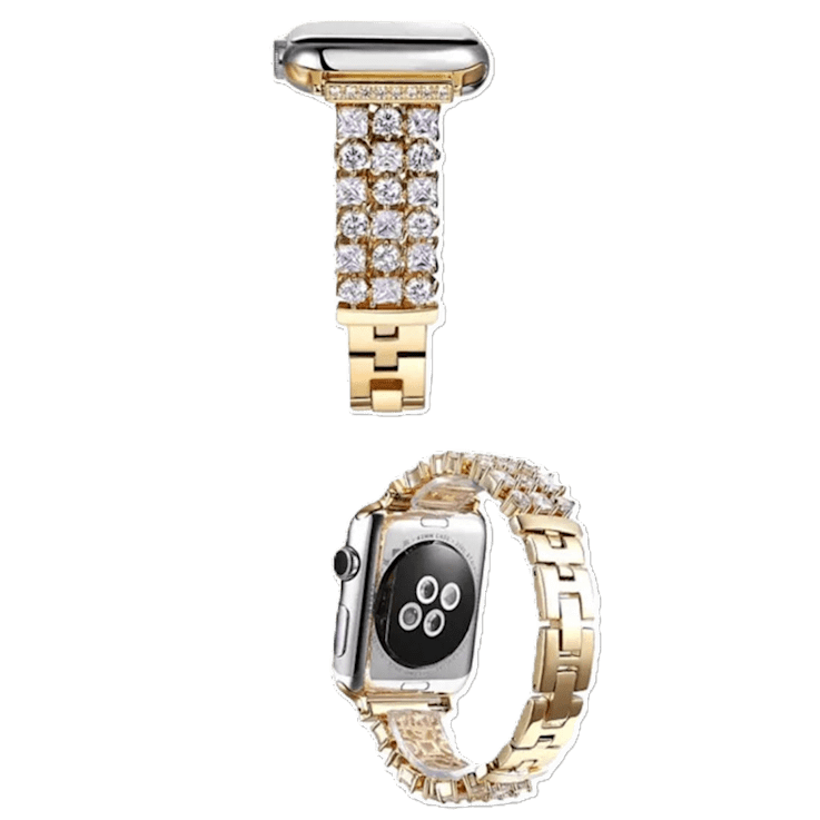 White Crystal Detail Yellow Stainless Steel Apple Watch Band (38/40mm).
Watch Not Included.