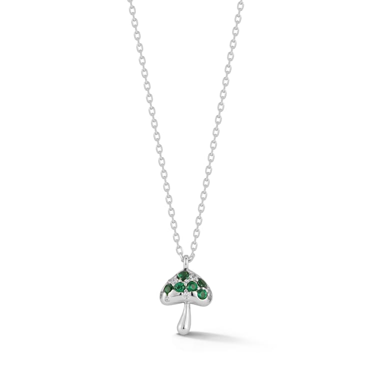 Rachel Zoe CZ Puffed Mushroom Pendant Necklace in Rhodium Over Sterling Silver