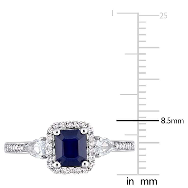 Blue, White Sapphire and Diamond 14K White Gold Ring 1.21ctw
