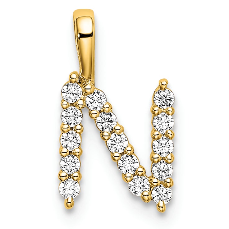 14K Yellow Gold Lab Grown Diamond Letter N Initial Pendant