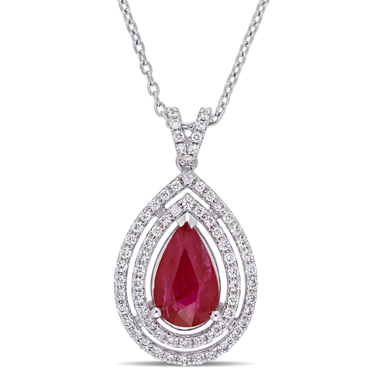 Ruby & Diamond 18K White Gold Teardrop Necklace 1.99ctw