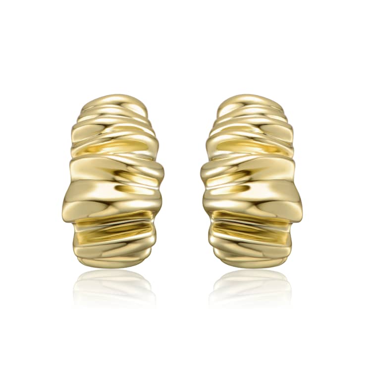 Waffled Wave Chunky Drop Earrings In 14K Gold Over Brass