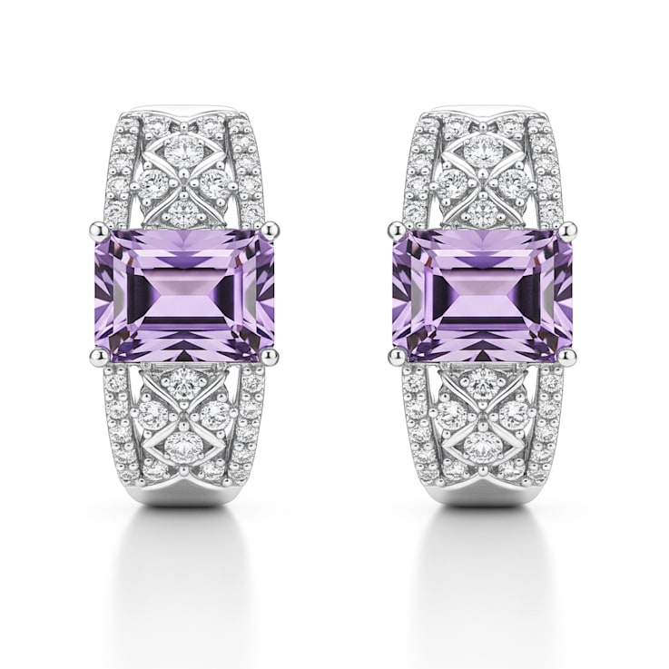 Purple Rhodium Over Sterling Silver Amethyst Octagon Hoop Earrings
