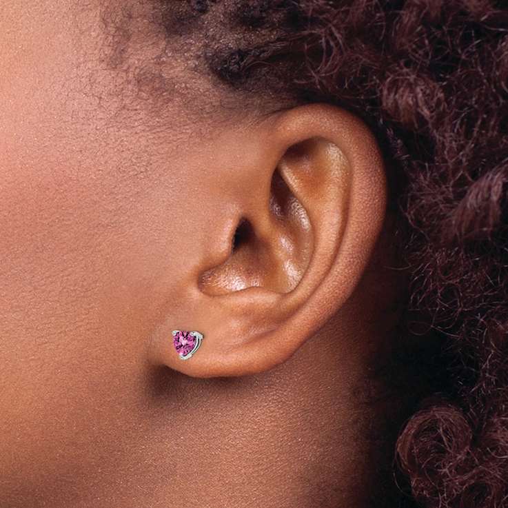 Rhodium Over 14K White Gold Heart Lab Created Pink Sapphire Earrings