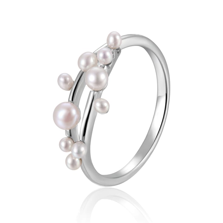 Pearl Cluster Rhodium Over Sterling Silver Ring