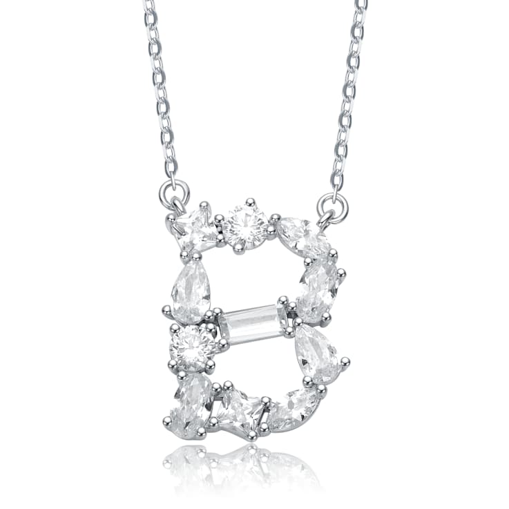 Initial B Mixed Cut CZ Pendant Necklace In Sterling Silver 18 Inch