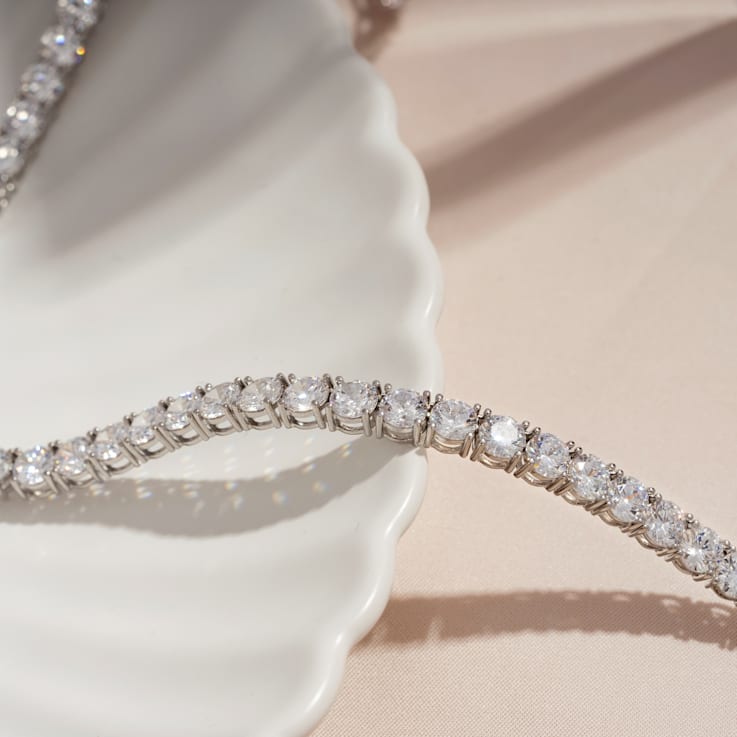 White Cubic Zirconia Platinum Over Sterling Silver Tennis Necklace 43.50ctw