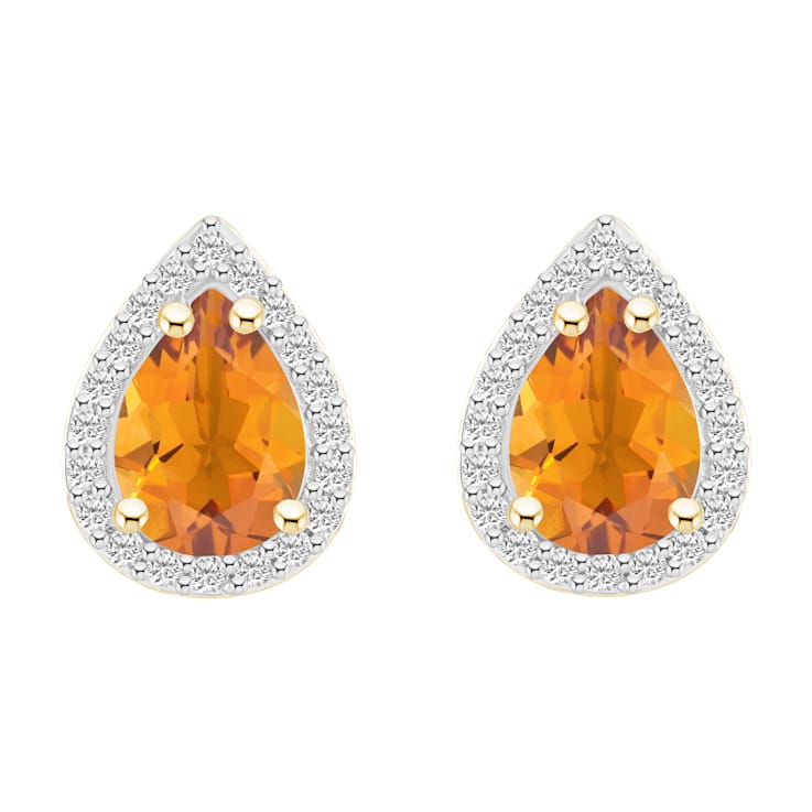 7x5mm Pear Shape Citrine And Created White Sapphire 10k Yellow Gold Halo
Stud Earrings