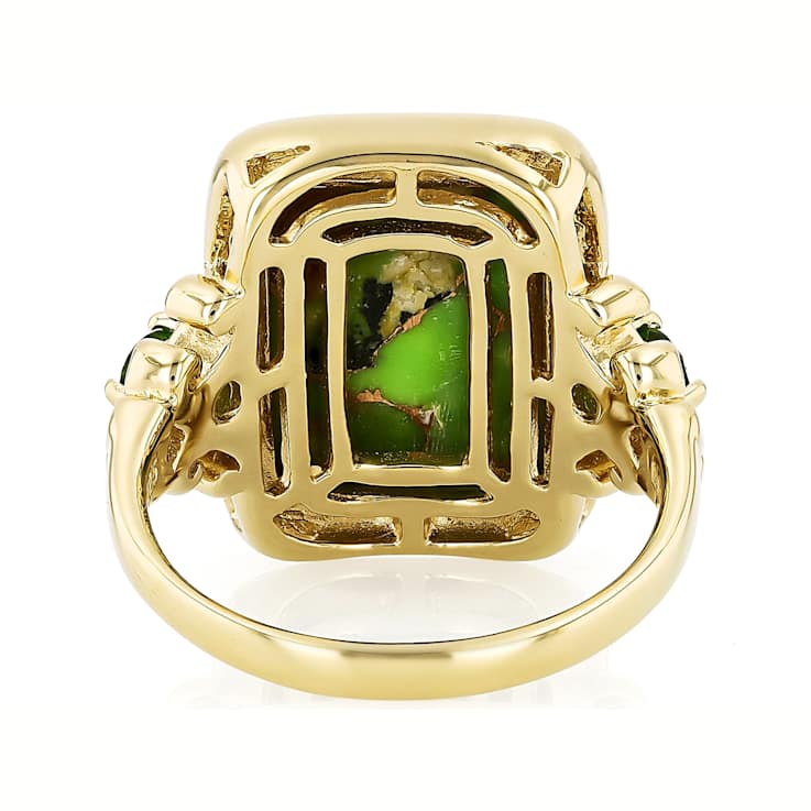 Green Turquoise And Chrome Diopside Ring In 18K Gold Over Sterling
Silver 0.21ctw