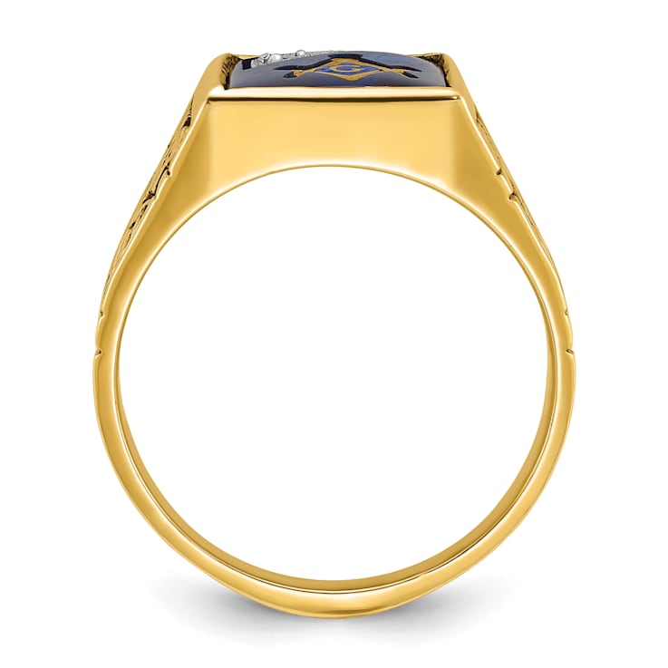 10K Yellow Gold Men's Lab Created Sapphire and Diamond Lodge Masonic Ring