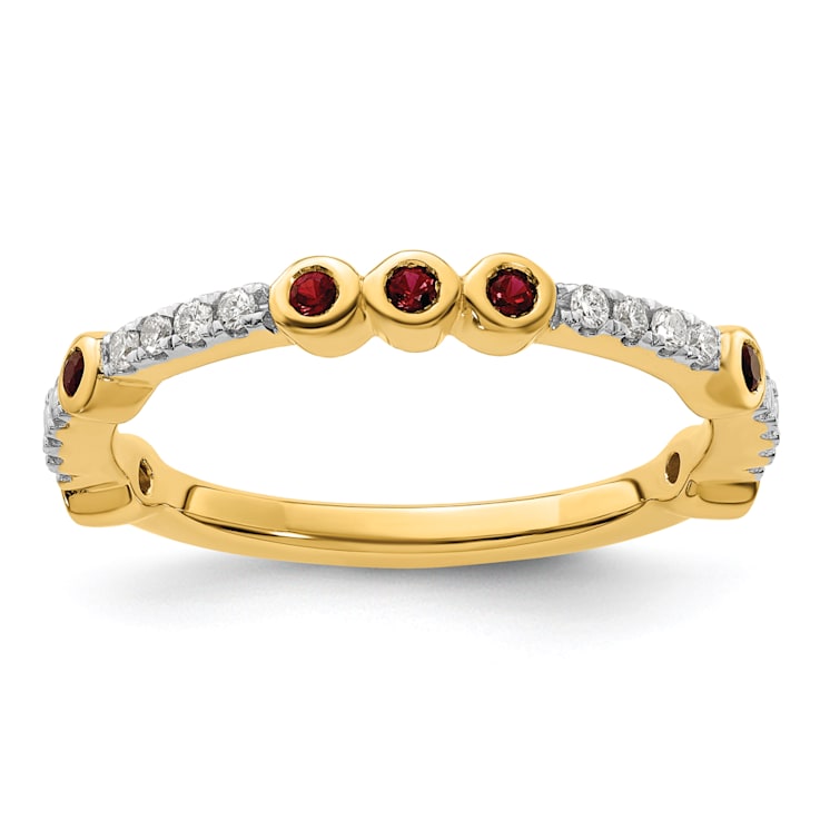 14K Yellow Gold Stackable Expressions Lab Created Ruby and Diamond Ring 0.18ctw