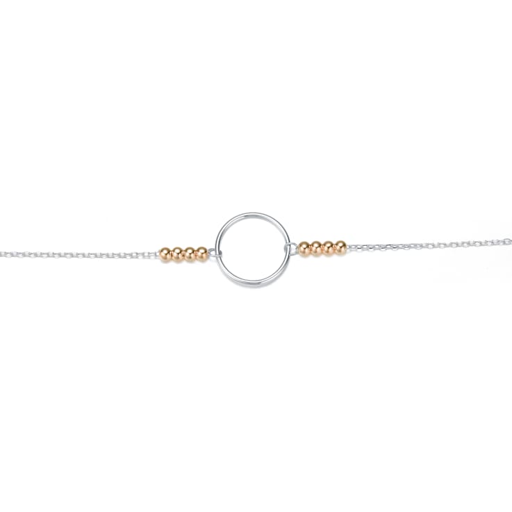 Two-Tone Halo Station Bracelet In Sterling Silver And 18K Rose Gold Over
Sterling Silver